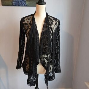 Collections ETC Black Lace Sheer Open Cardigan Whimsigoth Dark Romance Sz Medium